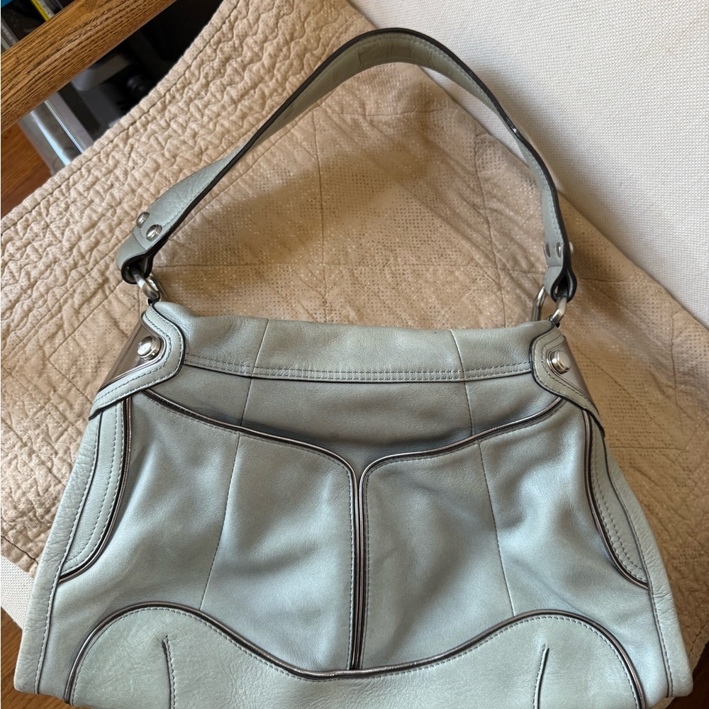 B. Makowsky Light Gray Leather Shoulder Bag